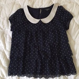 Peter Pan collar navy and white heart print tiered